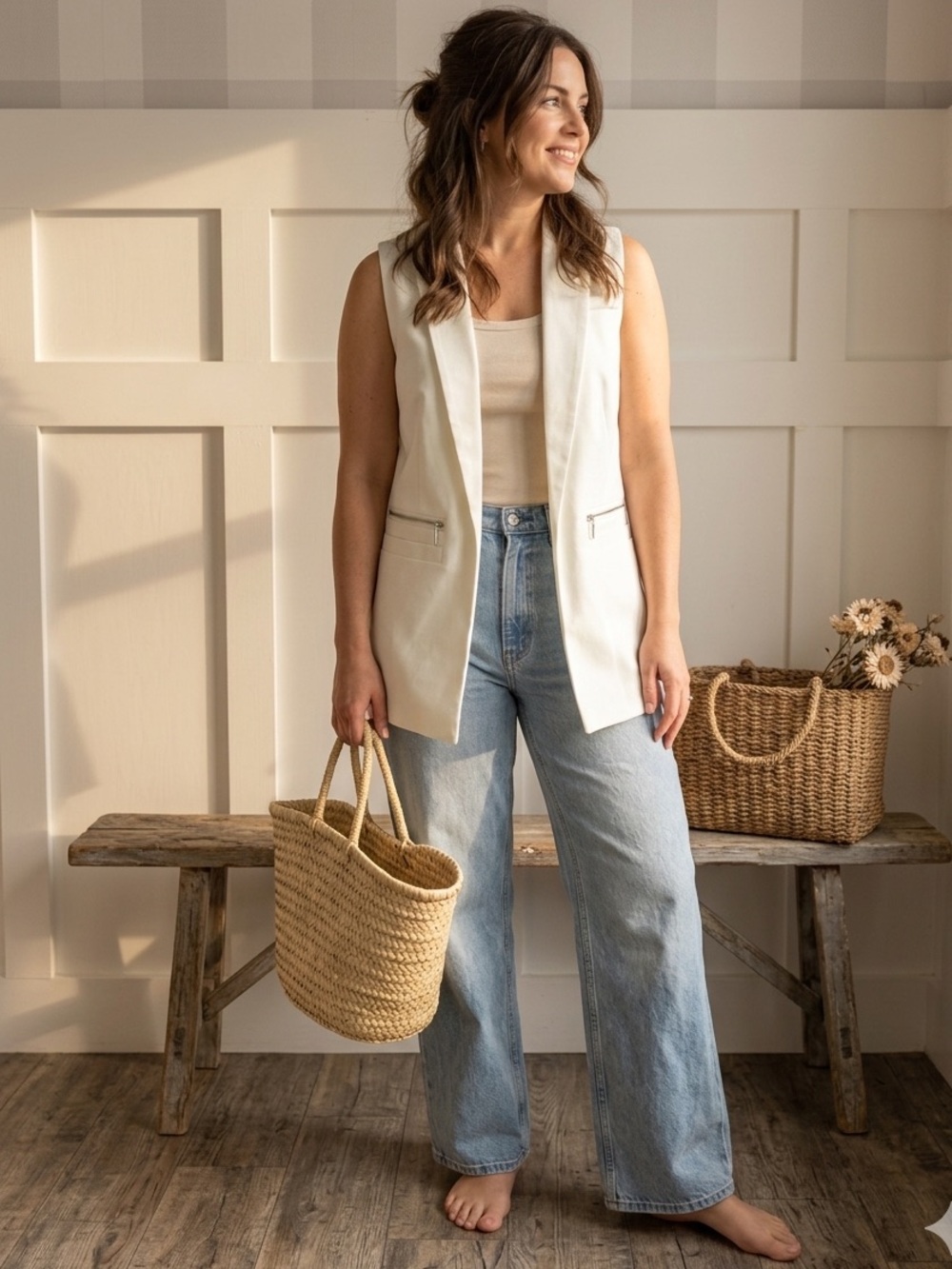 Workwear Crisp‎ White Sleeveless Blazer Vest Small
